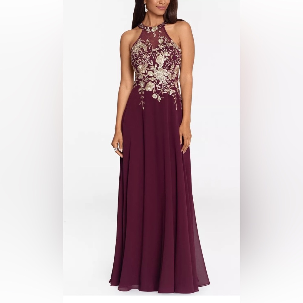 COPY - Homecoming Gown🌹 Illusion bodice, gold embellished w/ rhinestones.